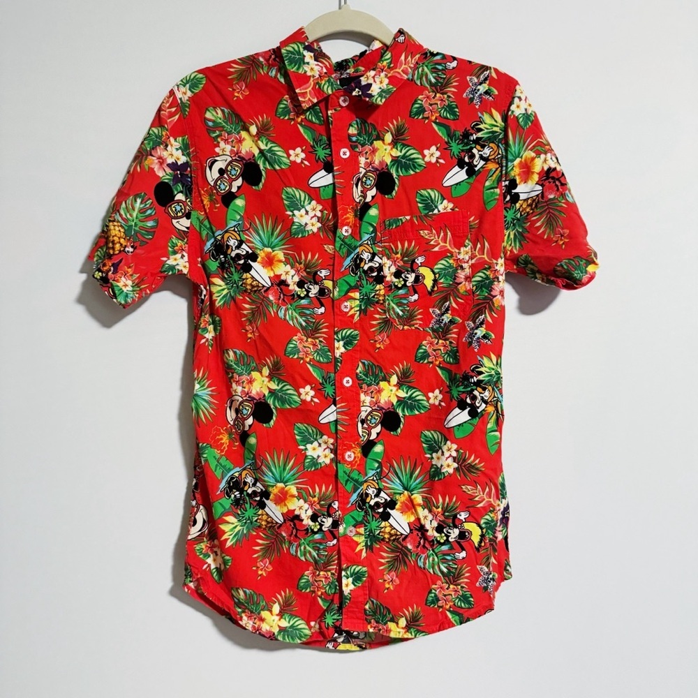 Disney - Red Mickey and Minnie Tropical Short Sleeve Button Down Shirt
